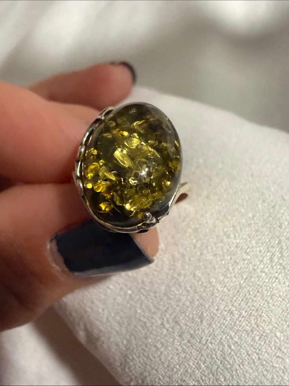 Sterling Silver Green Amber size 6